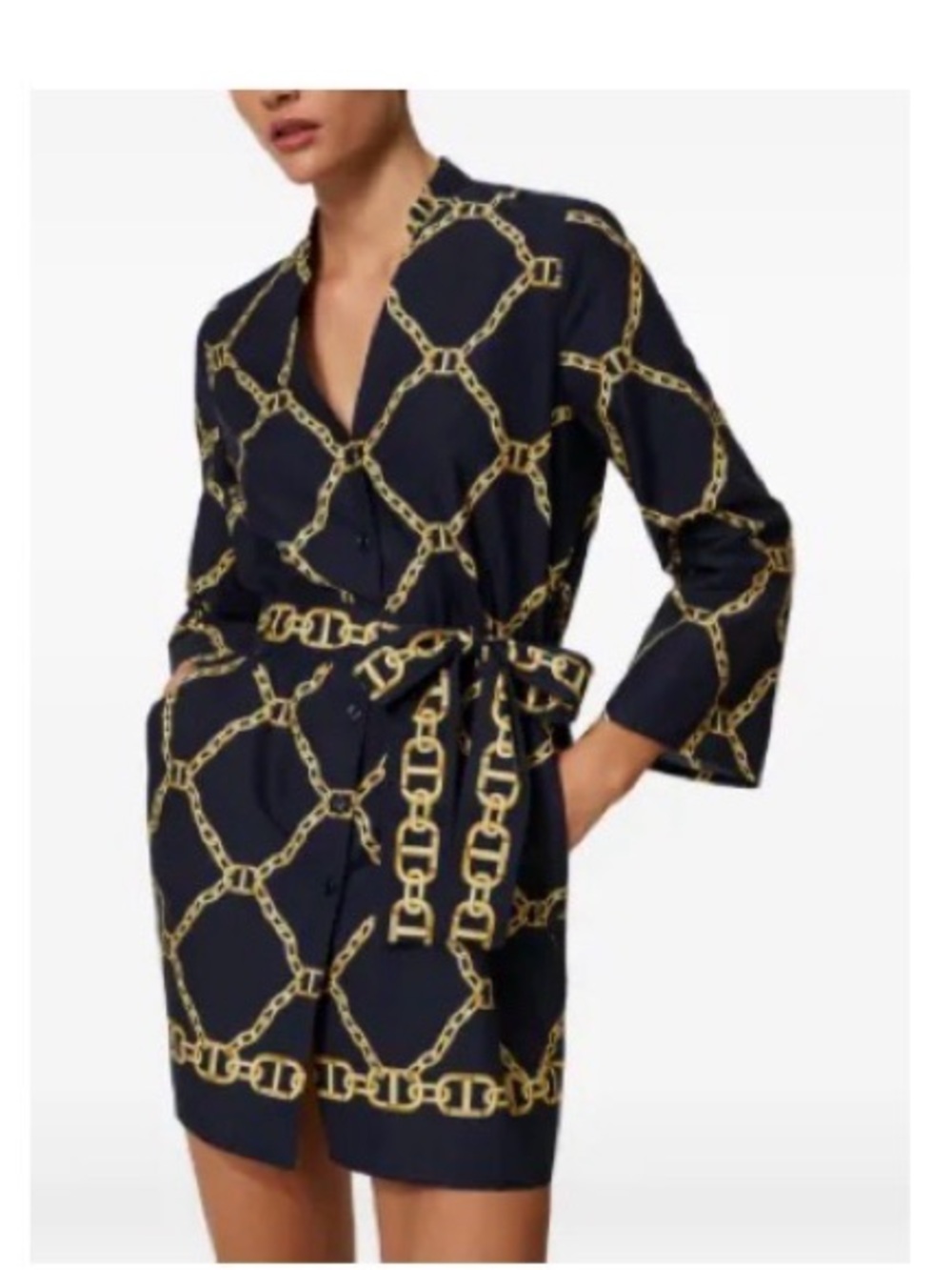Twin-Set Navy Mini Dress with Gold Chain Print